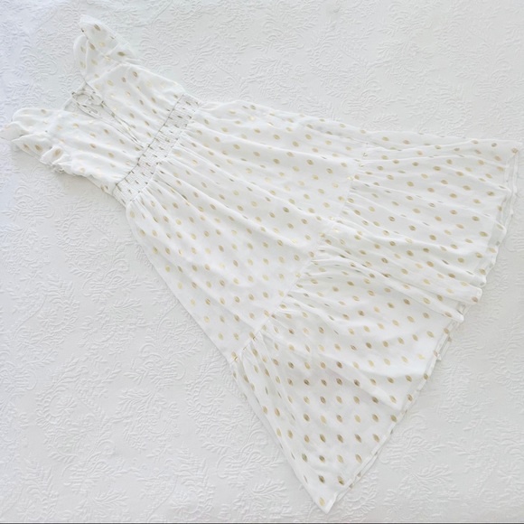 NWOT Lulus Cause to Celebrate White and Gold Dot Ruffled Tiered Midi Dress - Picture 6 of 11